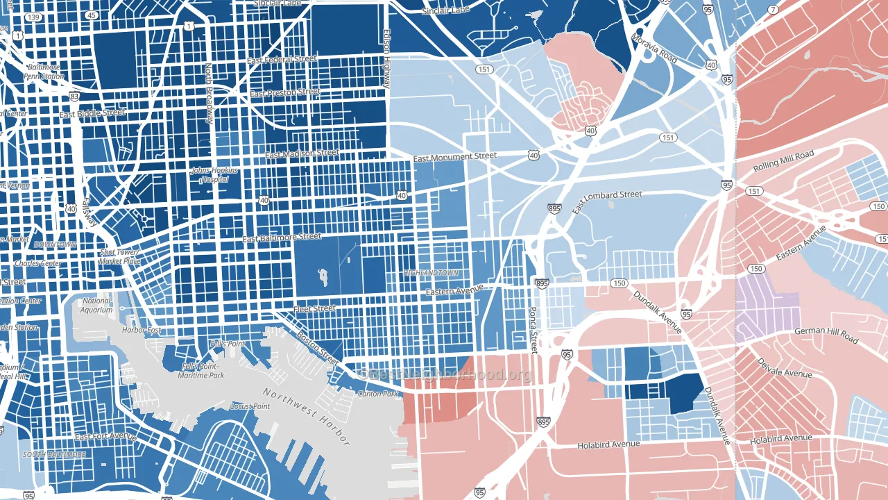 Highlandtown, Baltimore, MD block-group political-lean map