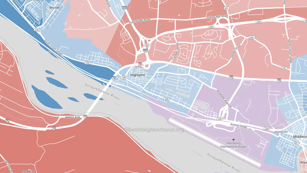 Highspire, PA block-group political-lean map