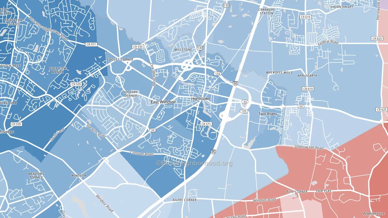 Hightstown, NJ block-group political-lean map