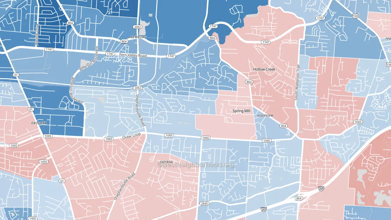 Highview, Louisville, KY block-group political-lean map