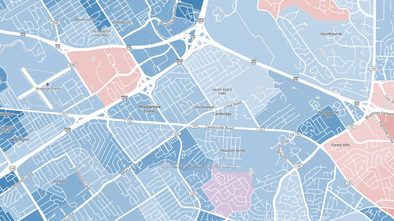 Hikes Point, Louisville, KY block-group political-lean map