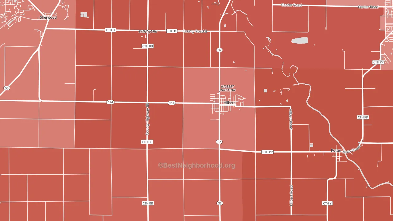 Hilbert, WI block-group political-lean map