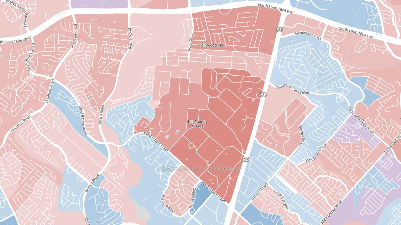 Hill Country Village, TX block-group political-lean map