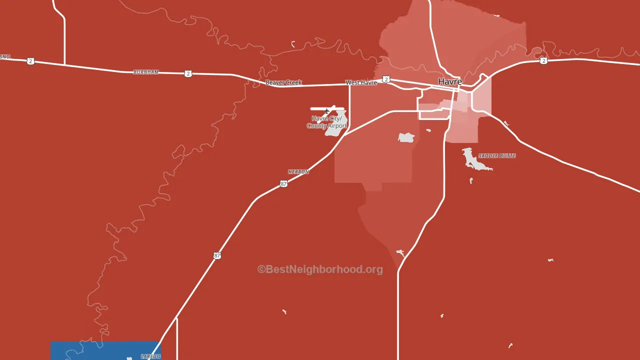 Hill County, MT block-group political-lean map