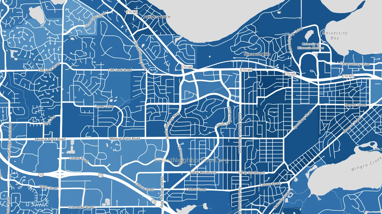 Hill Farms-University Neighborh, Madison, WI block-group political-lean map