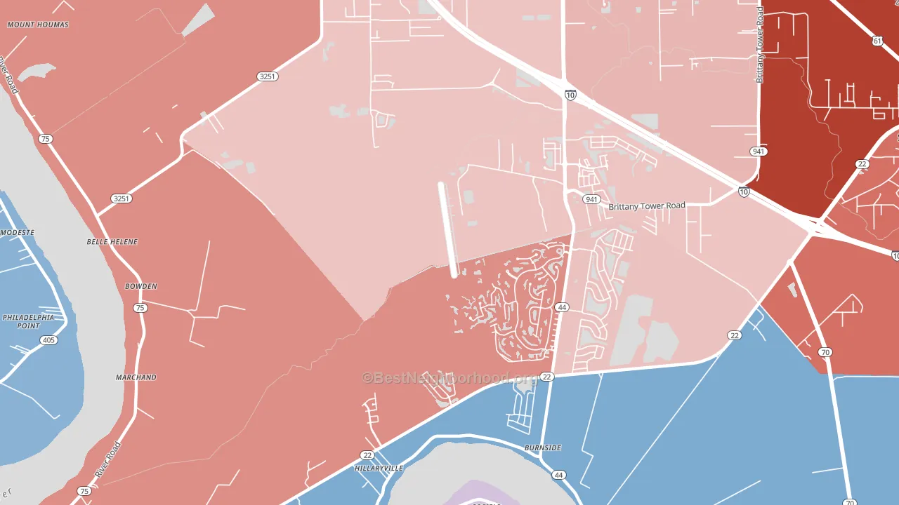 Hillaryville, LA block-group political-lean map