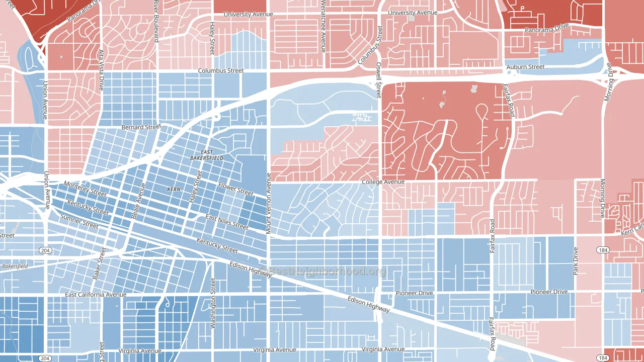 Hillcrest-Bakersfield, Bakersfield, CA block-group political-lean map