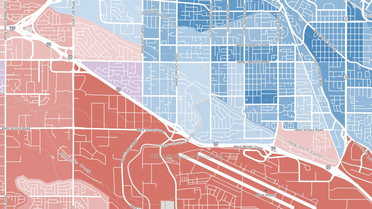 Hillcrest, Boise, ID block-group political-lean map