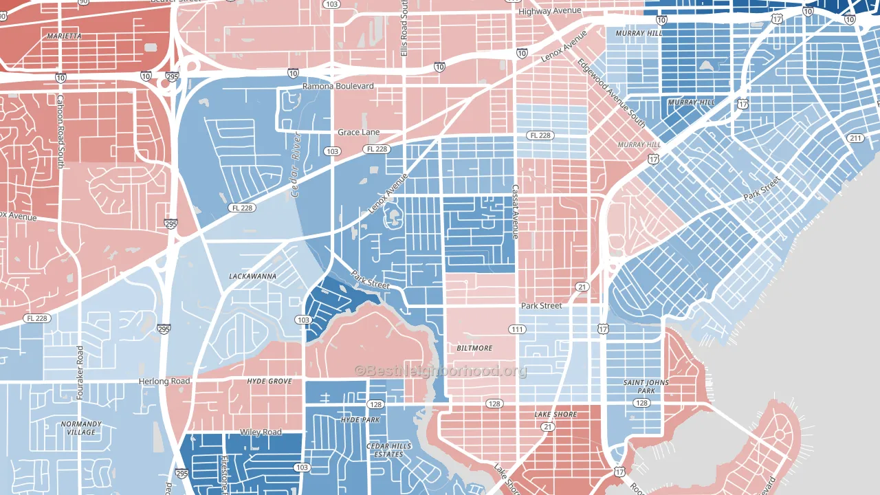 Hillcrest, Jacksonville, FL block-group political-lean map