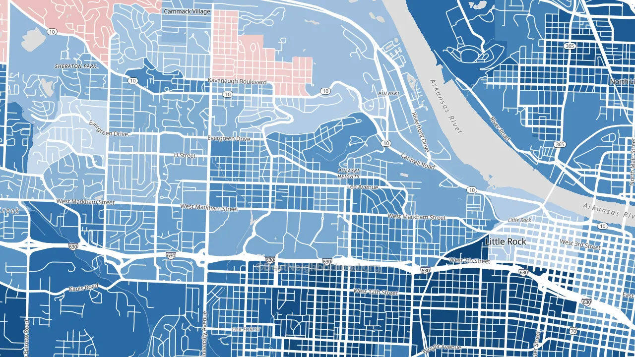 Hillcrest, Little Rock, AR block-group political-lean map