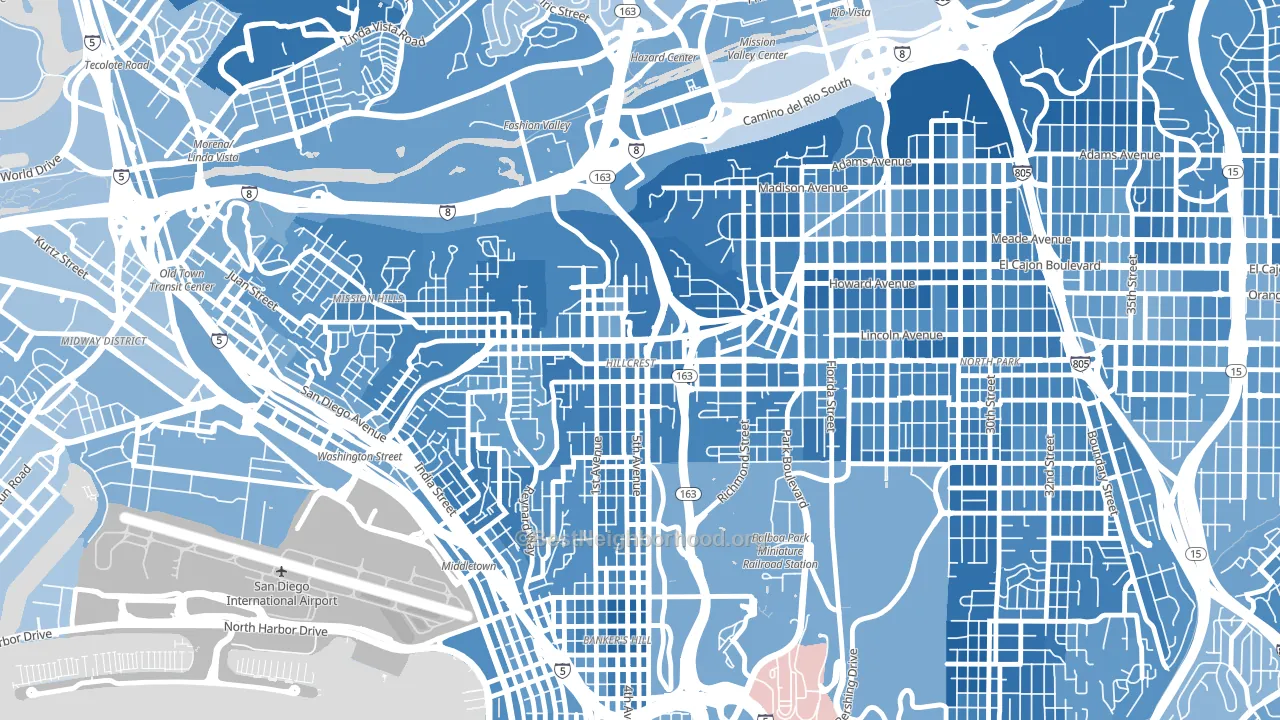 Hillcrest, San Diego, CA block-group political-lean map