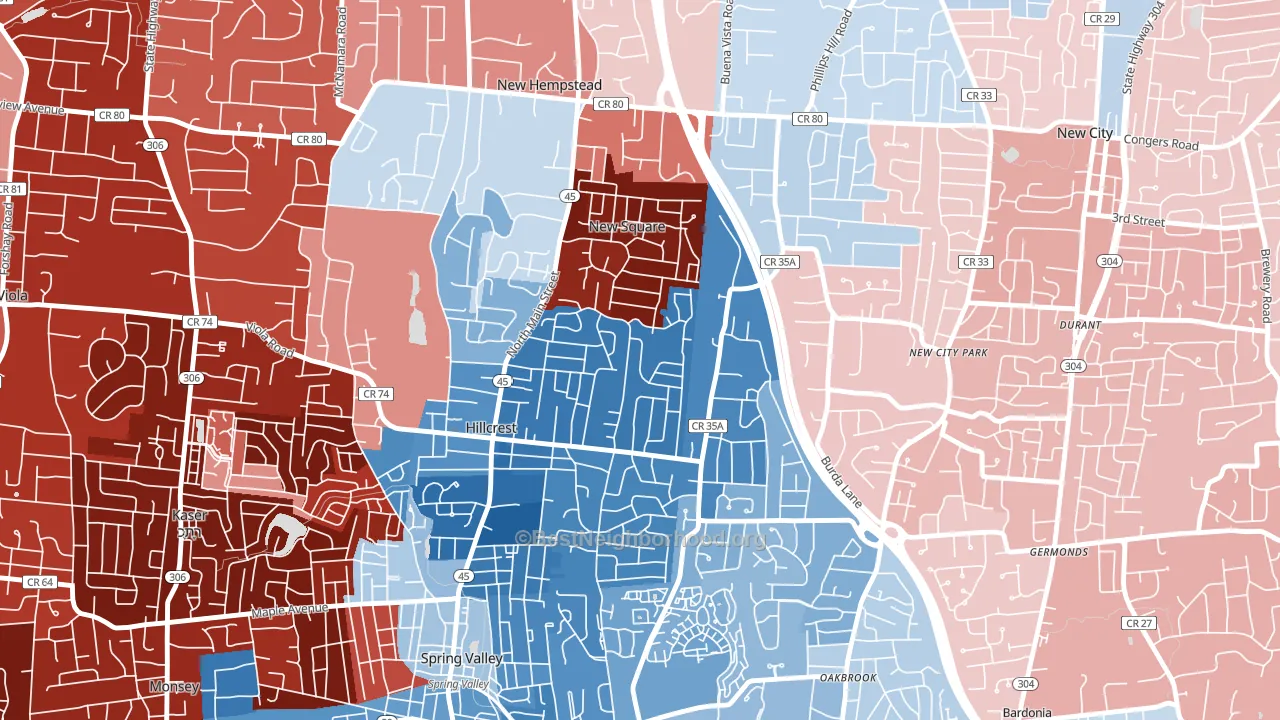 Hillcrest, Spring Valley, NY block-group political-lean map