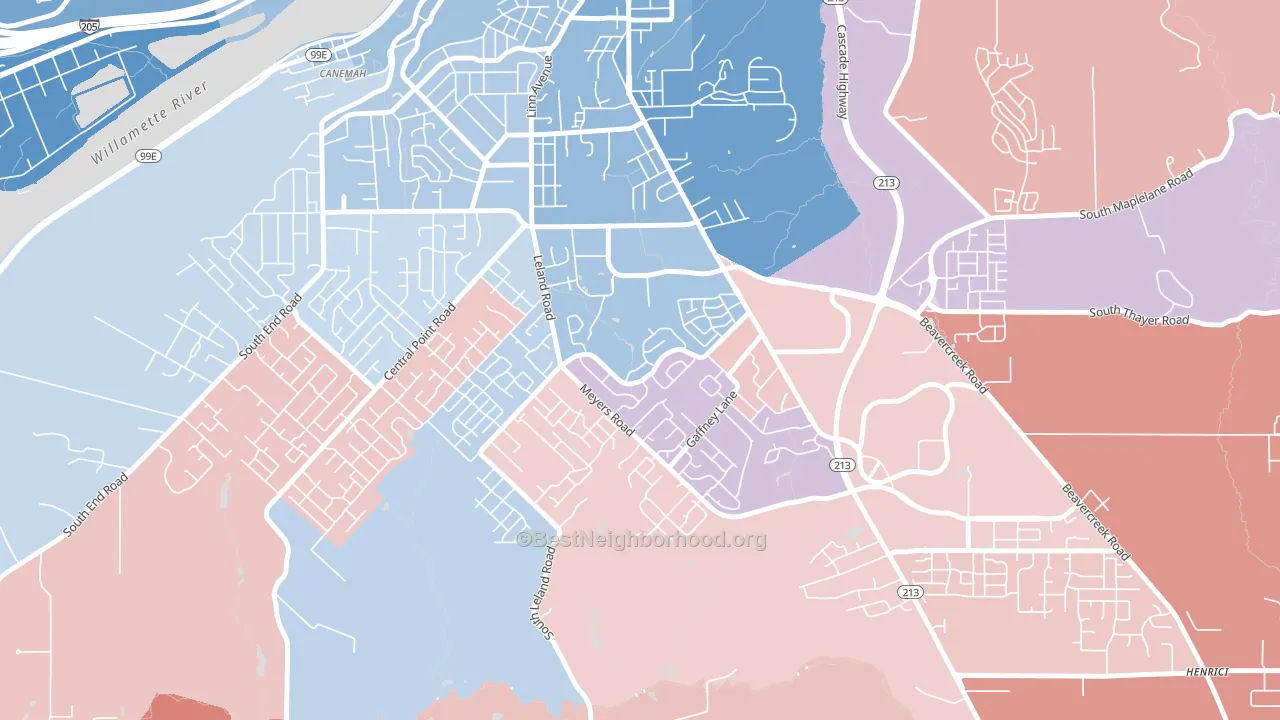 Hillendale, Oregon City, OR block-group political-lean map