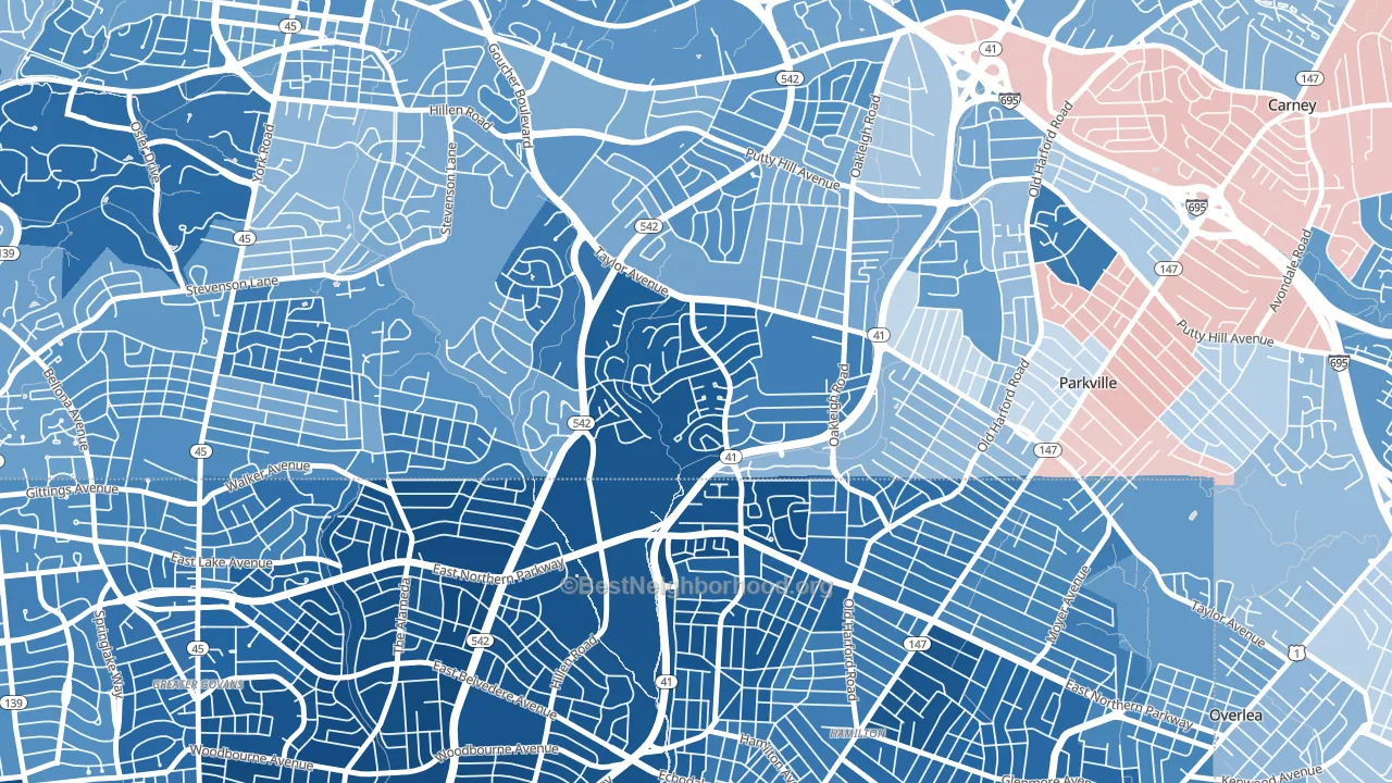 Hillendale, Parkville, MD block-group political-lean map