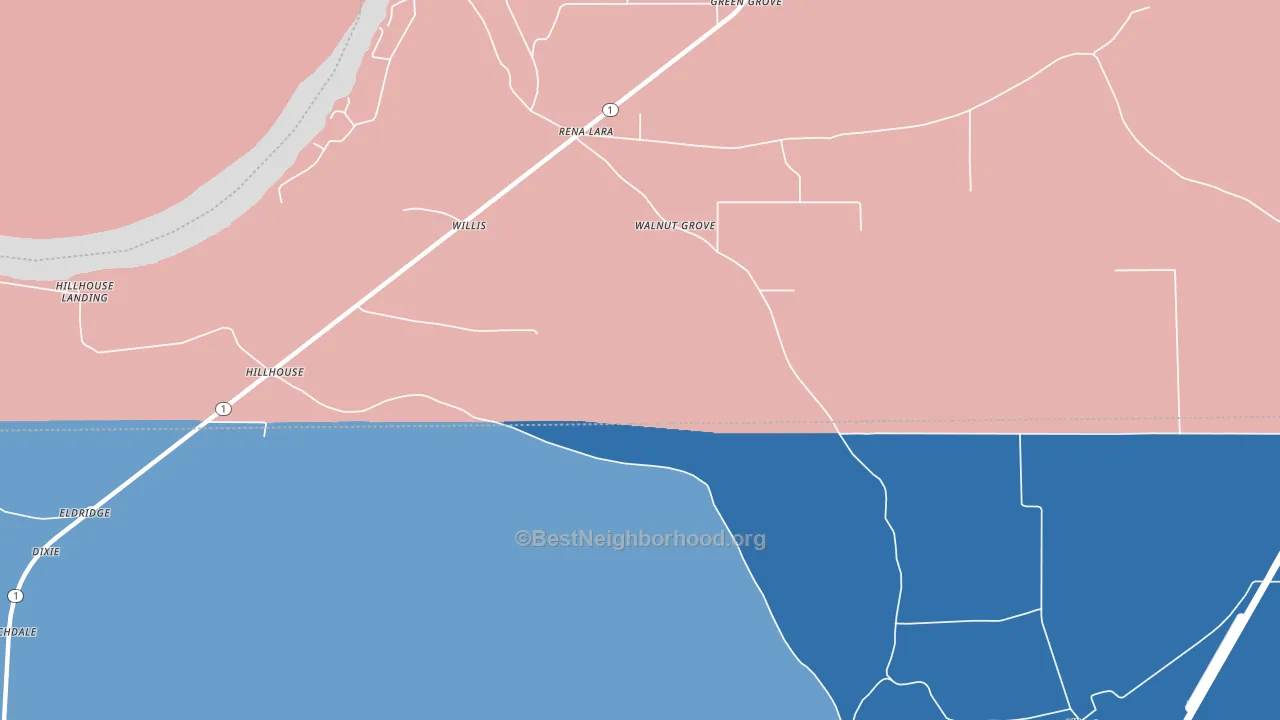 Hillhouse, MS block-group political-lean map