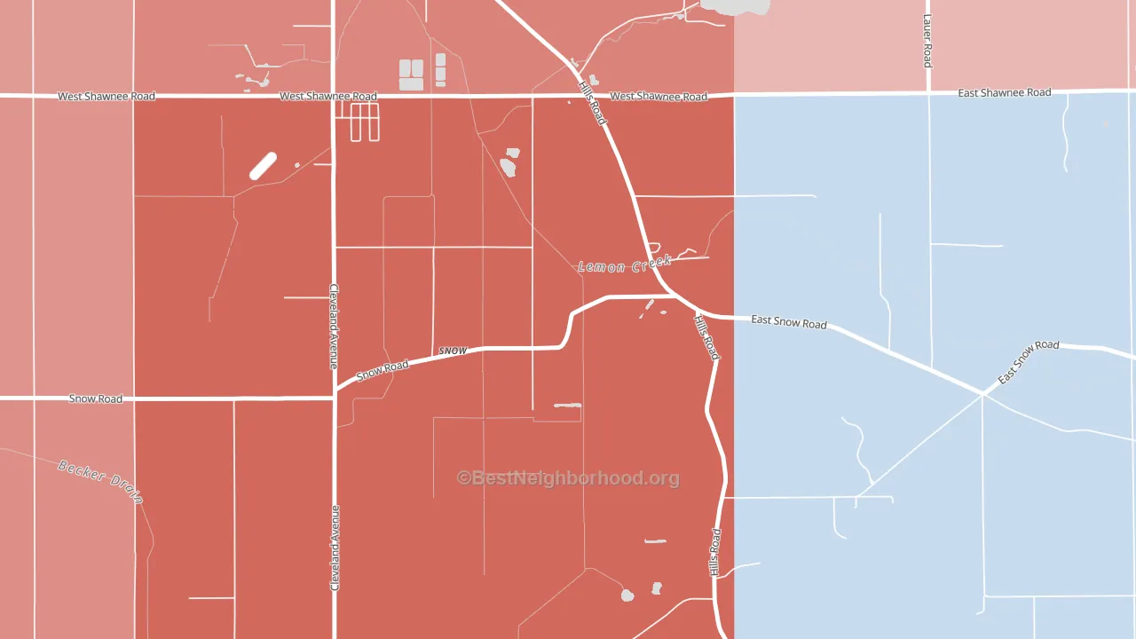 Hills Corners, MI block-group political-lean map