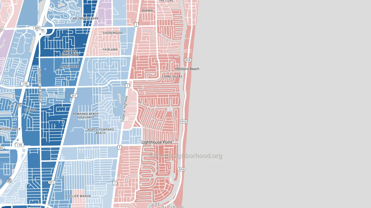 Hillsboro Beach, FL block-group political-lean map