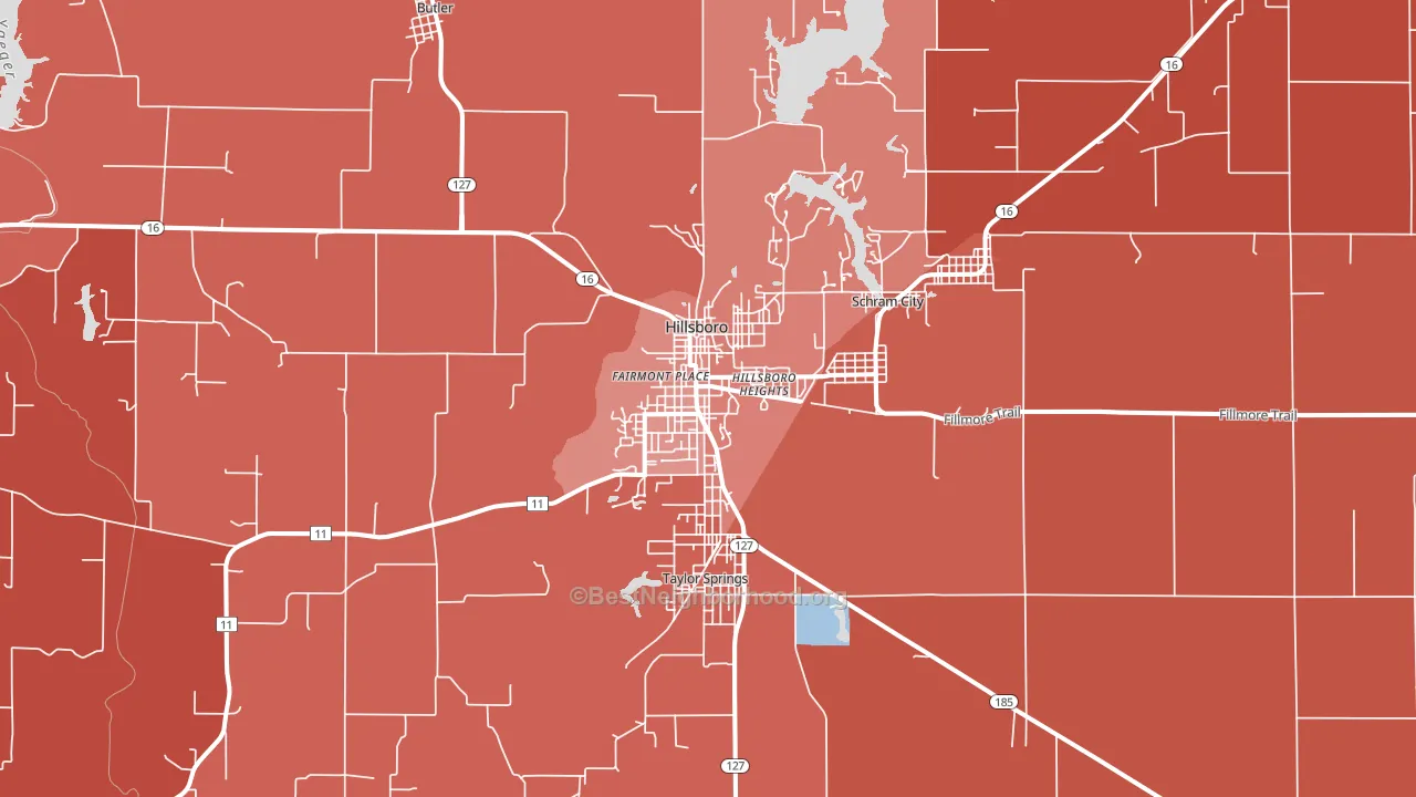 Hillsboro, IL block-group political-lean map
