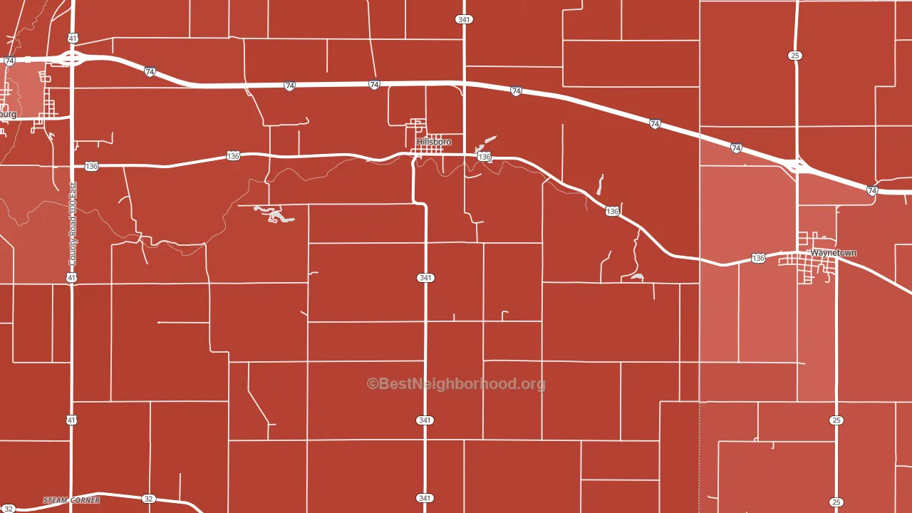 Hillsboro, IN block-group political-lean map
