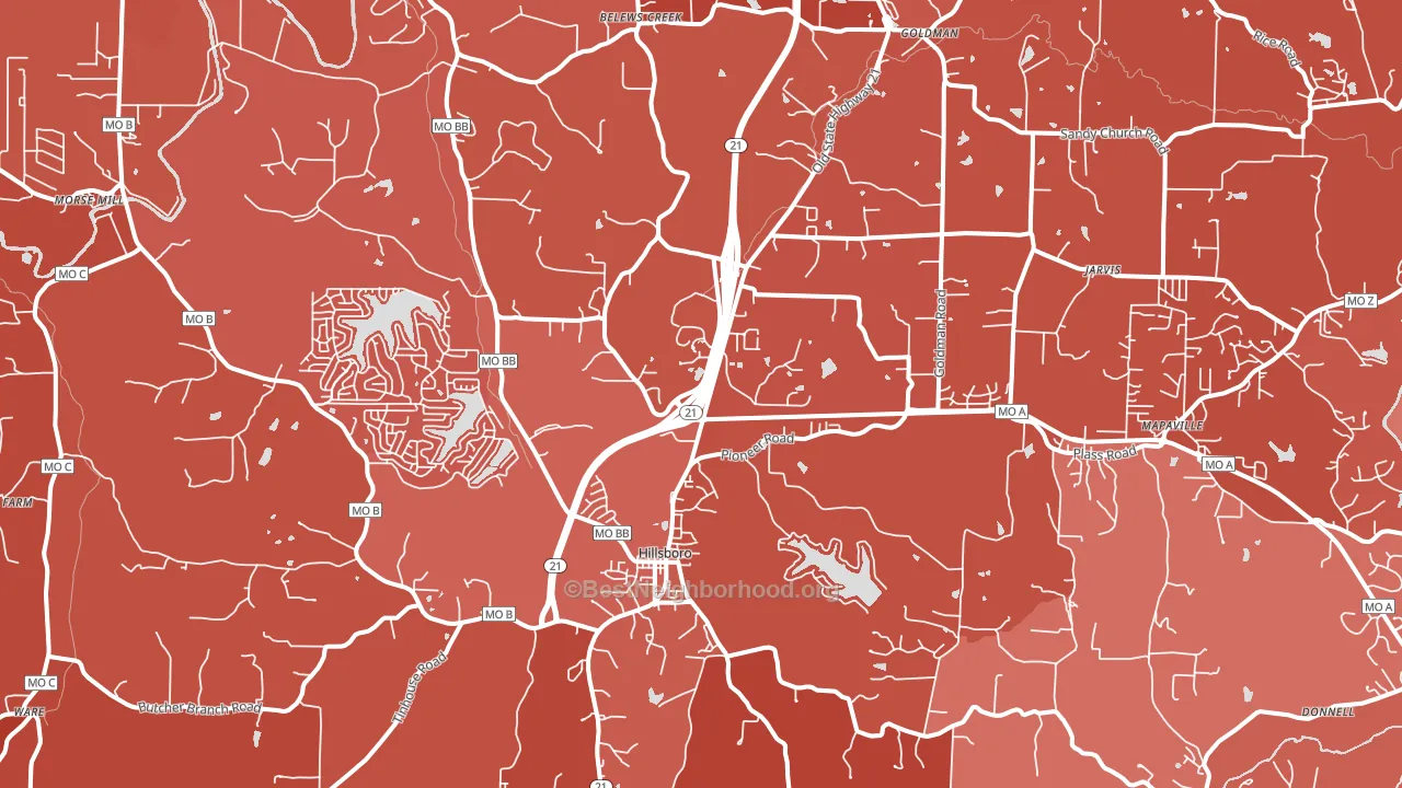 Hillsboro, MO block-group political-lean map