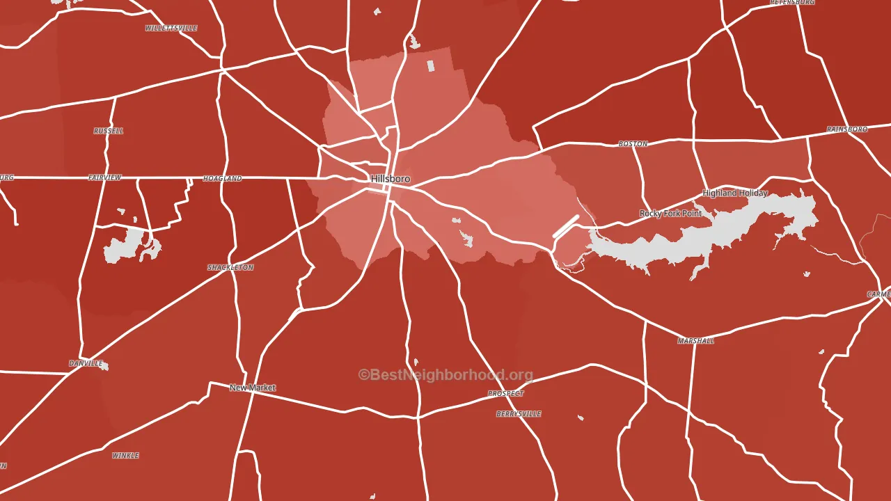 Hillsboro, OH block-group political-lean map