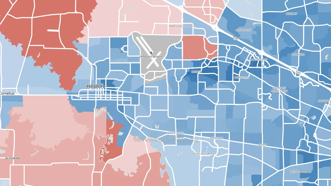 Hillsboro, OR block-group political-lean map