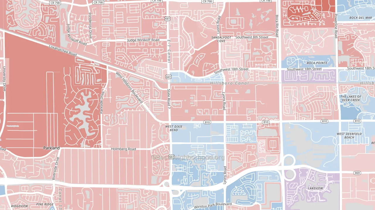 Hillsboro Pines, FL block-group political-lean map