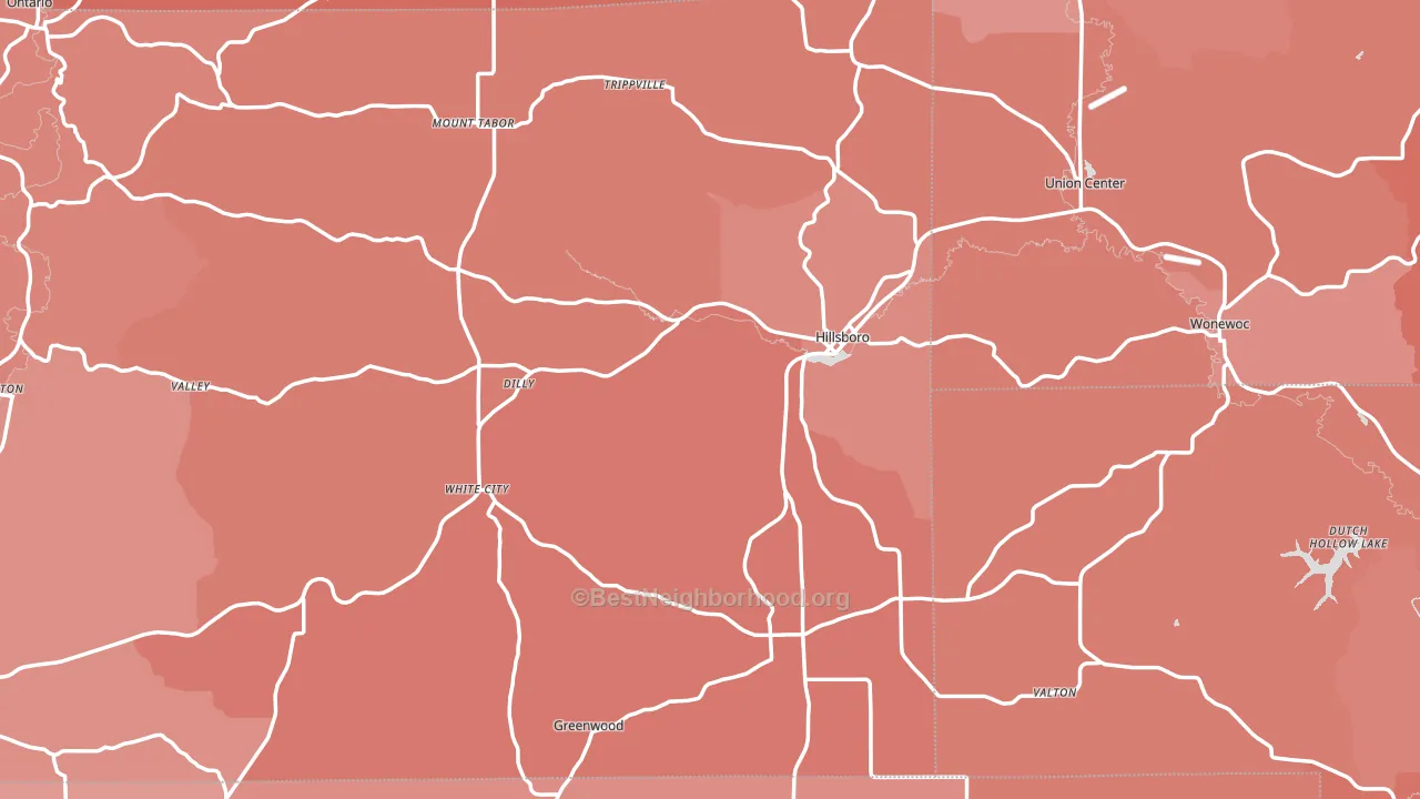 Hillsboro, WI block-group political-lean map
