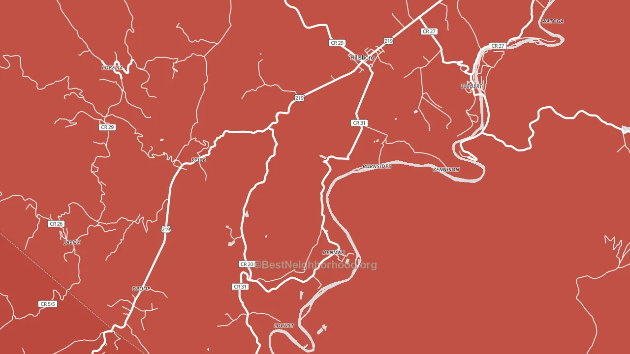 Hillsboro, WV block-group political-lean map