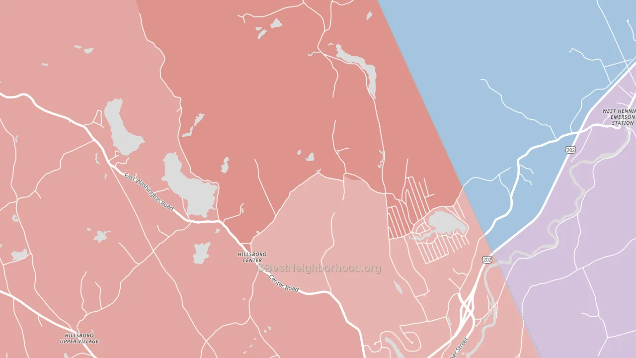 Hillsborough Center, NH block-group political-lean map
