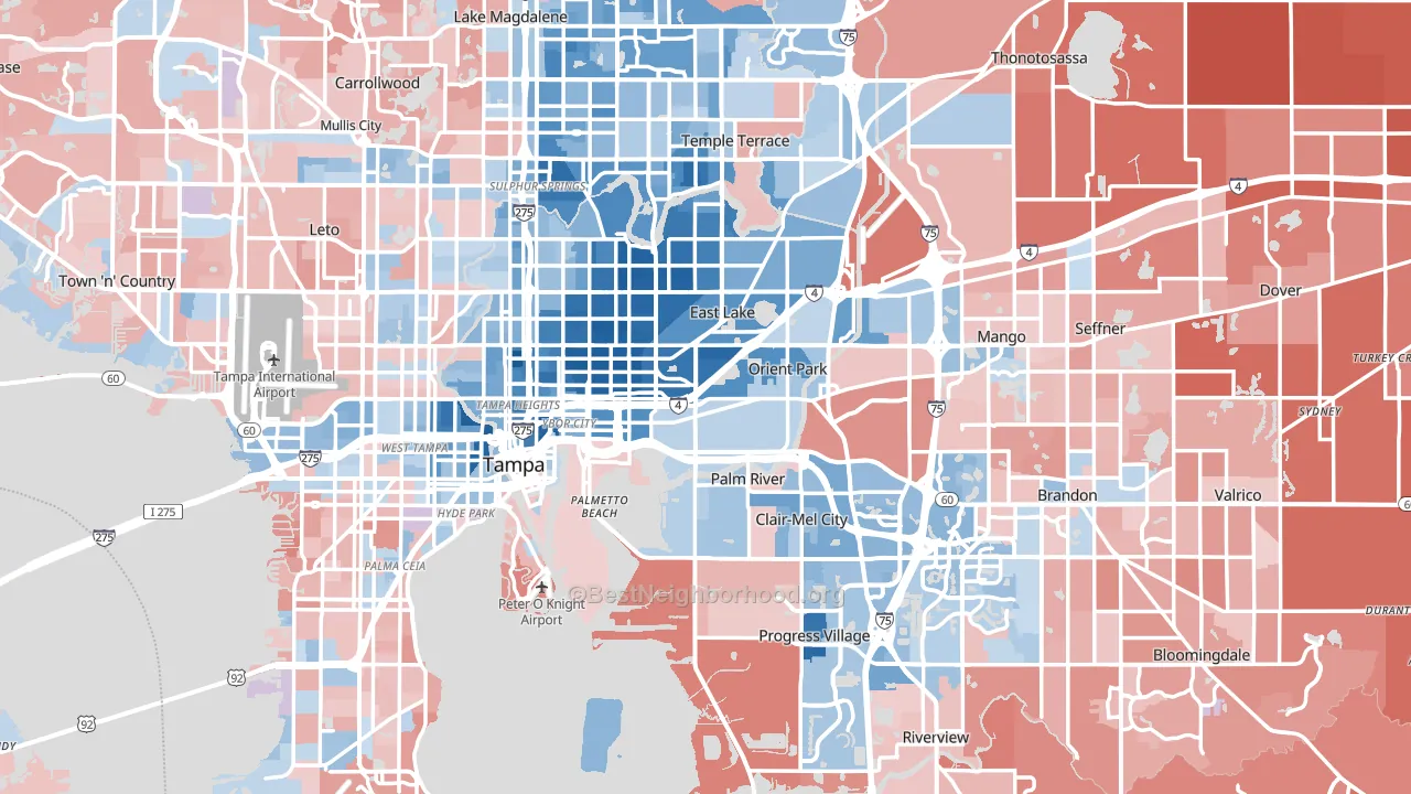 Hillsborough County, FL block-group political-lean map