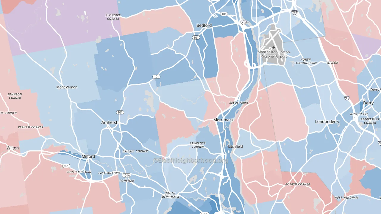 Hillsborough County, NH block-group political-lean map