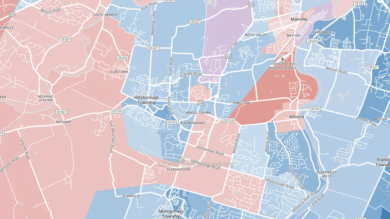 Hillsborough, NJ block-group political-lean map