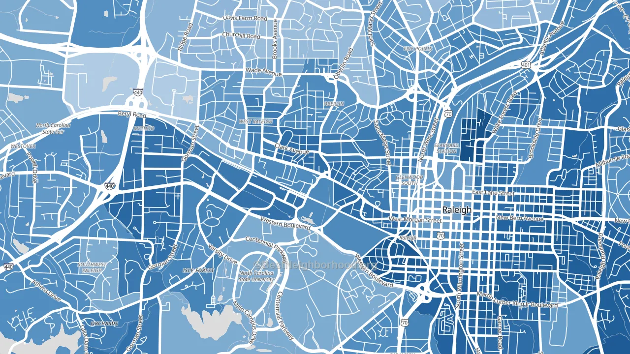 Hillsborough, Raleigh, NC block-group political-lean map