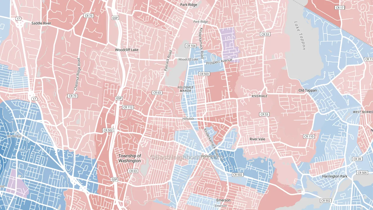Hillsdale, NJ block-group political-lean map