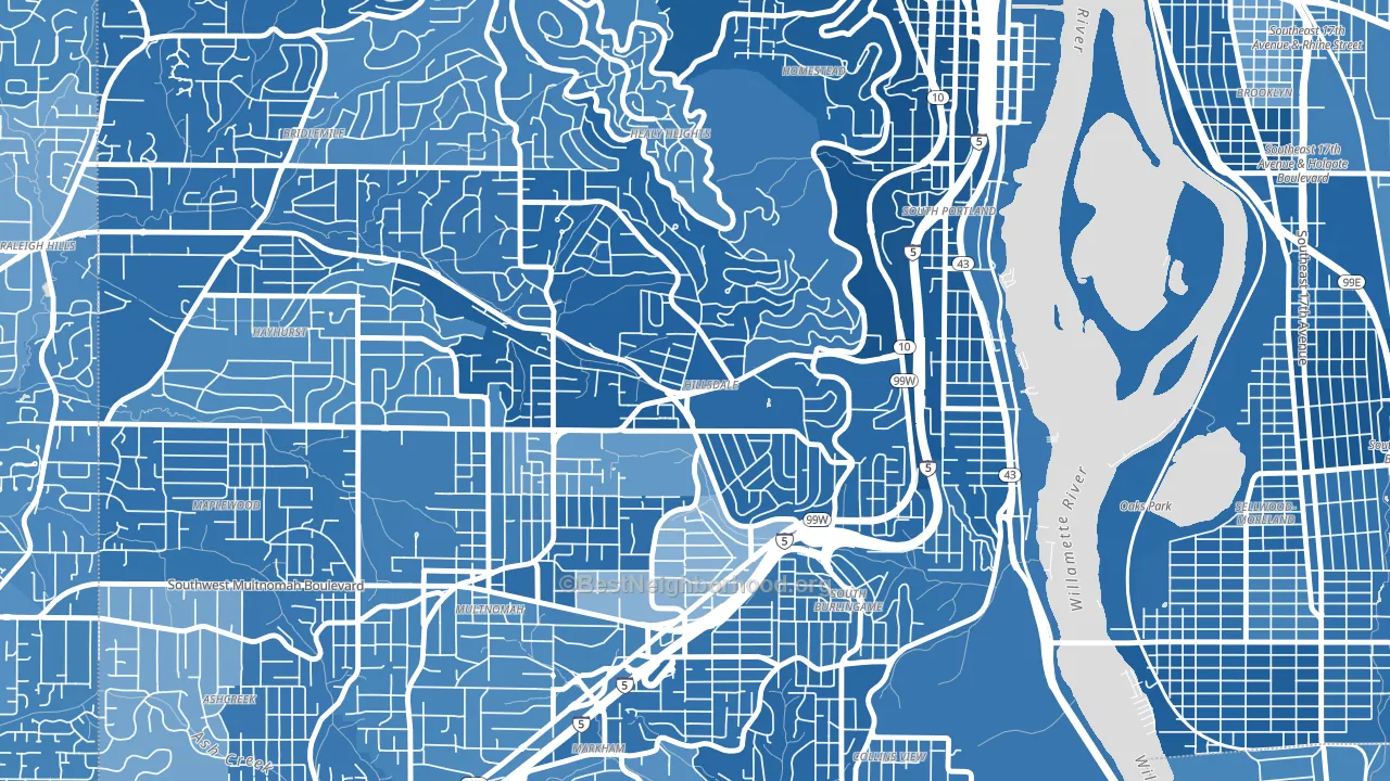 Hillsdale, Portland, OR block-group political-lean map