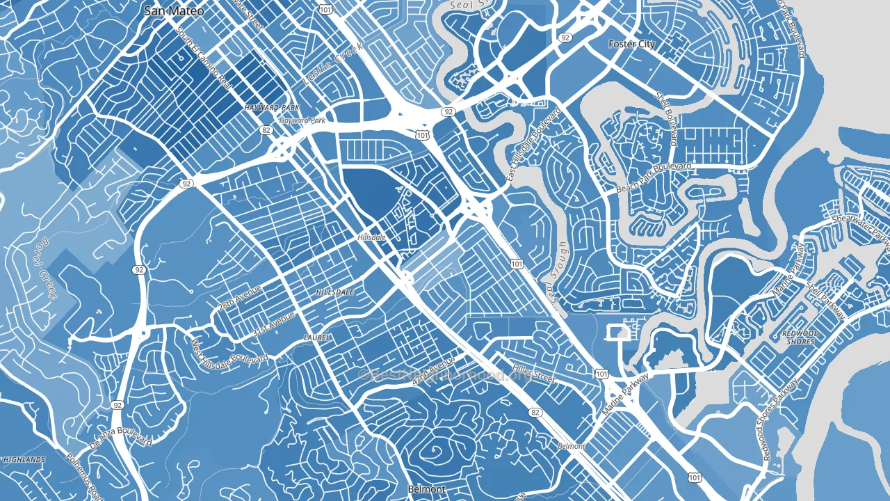 Hillsdale, San Mateo, CA block-group political-lean map