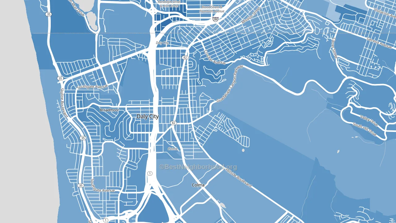 Hillside, Daly City, CA block-group political-lean map
