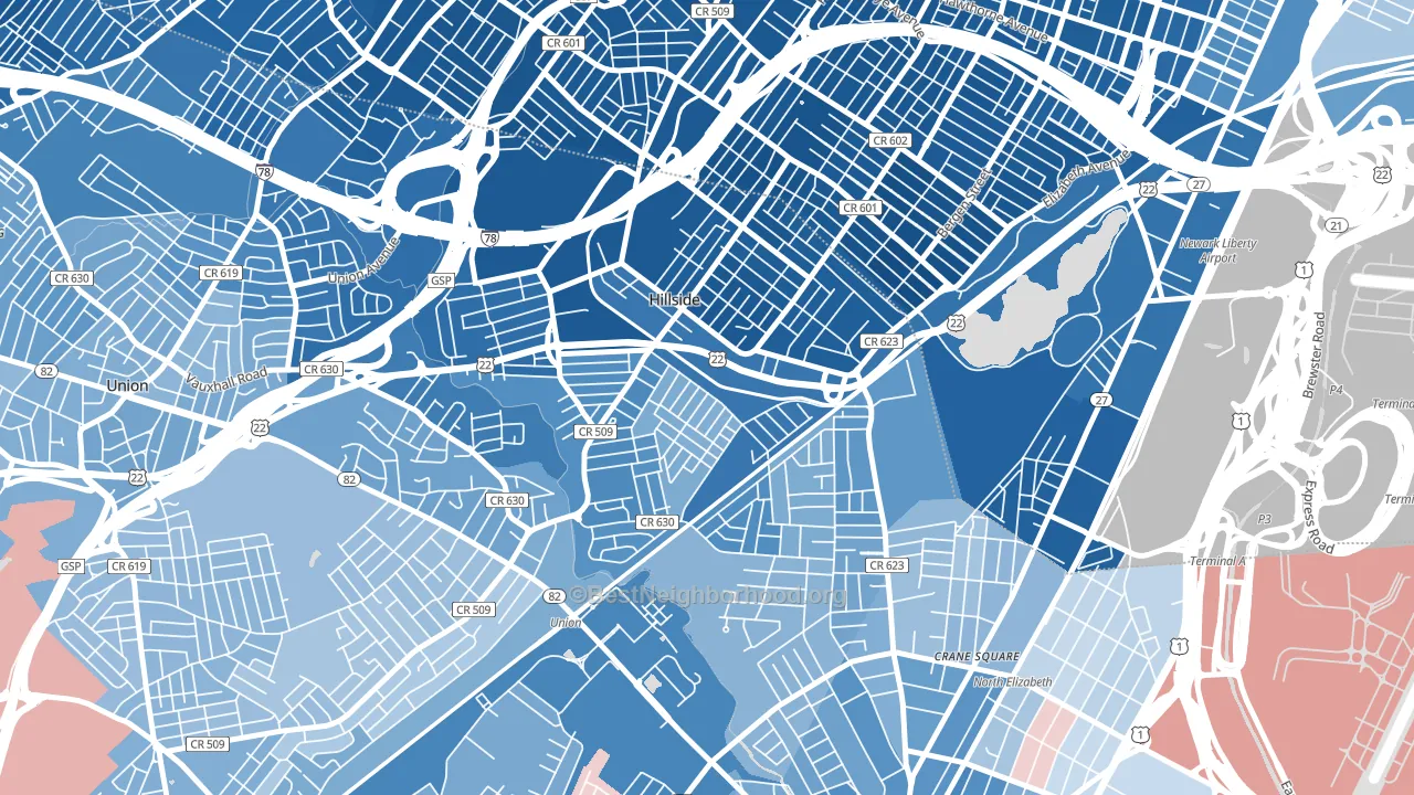 Hillside, NJ block-group political-lean map