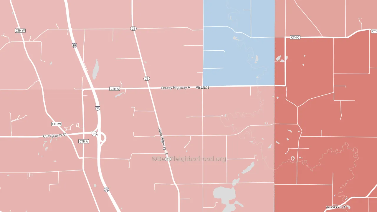 Hillside, WI block-group political-lean map