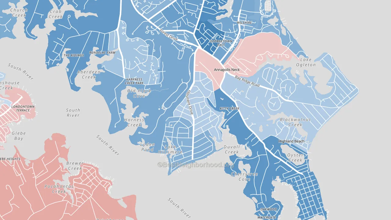 Hillsmere Shores, Annapolis Neck, MD block-group political-lean map