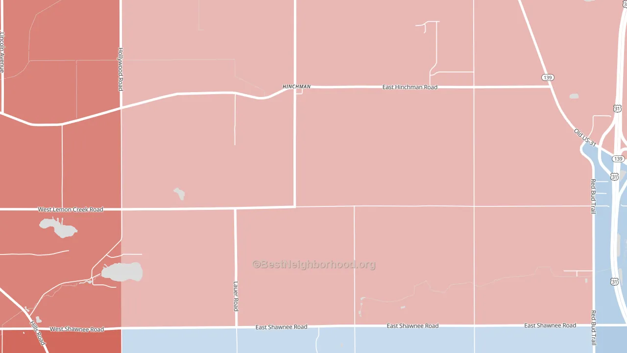 Hinchman, MI block-group political-lean map