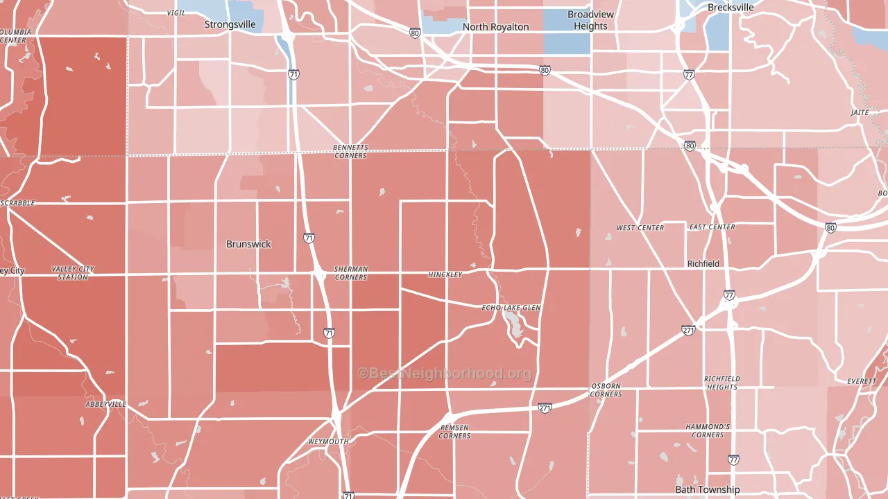 Hinckley, OH block-group political-lean map