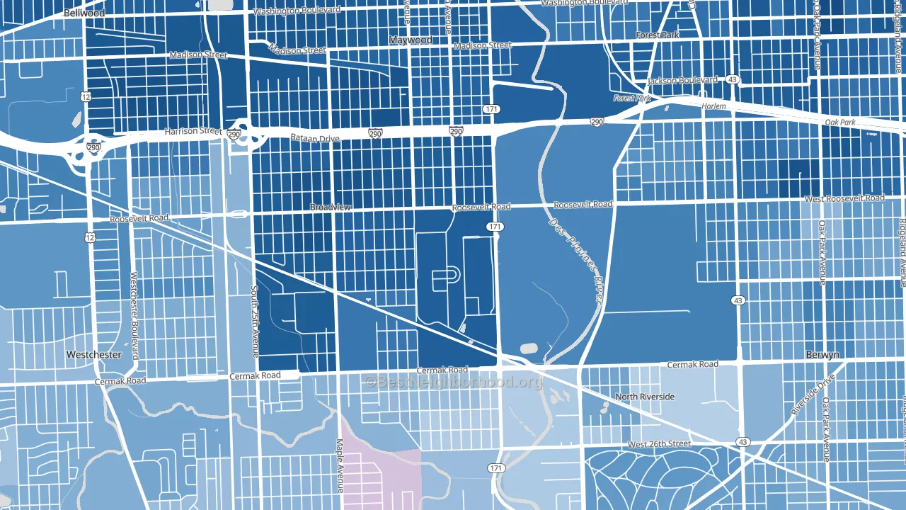 Hines, IL block-group political-lean map