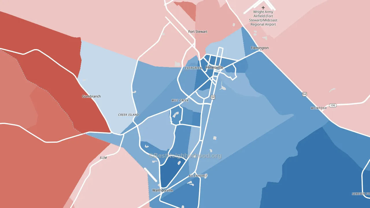 Hinesville, GA block-group political-lean map