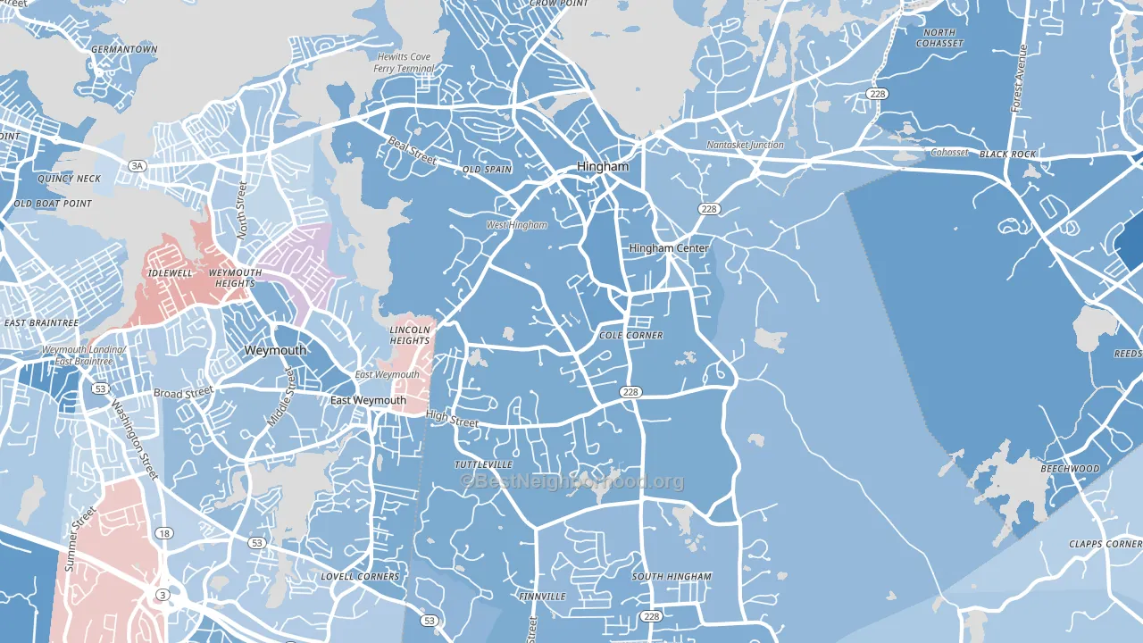 Hingham, MA block-group political-lean map