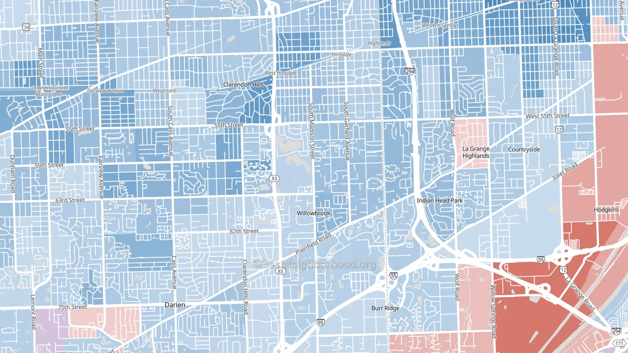 Hinsdale, IL block-group political-lean map