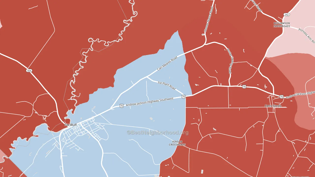 Hinson Crossroads, NC block-group political-lean map
