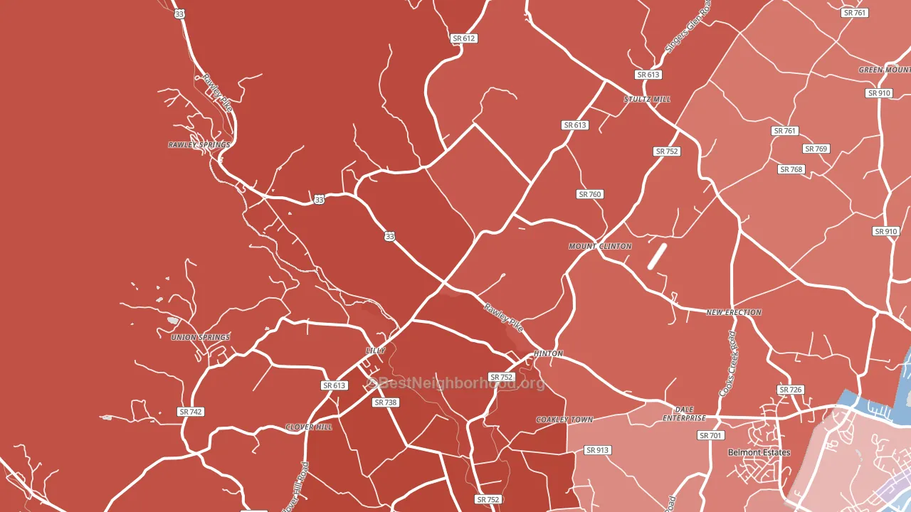 Hinton, VA block-group political-lean map