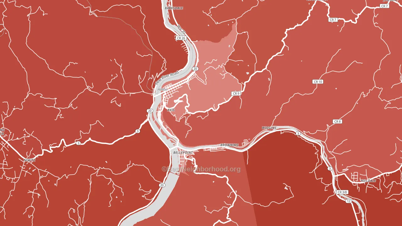 Hinton, WV block-group political-lean map
